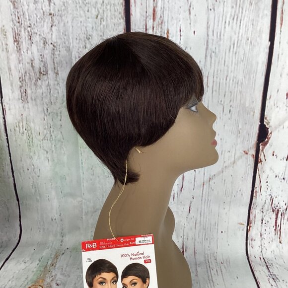 Salon #2 Darkest Brown Short Taper with Bang Wig 100% Human Hair Adjustable Clas - Picture 3 of 7